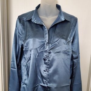 Blue Teal Satin Blouse